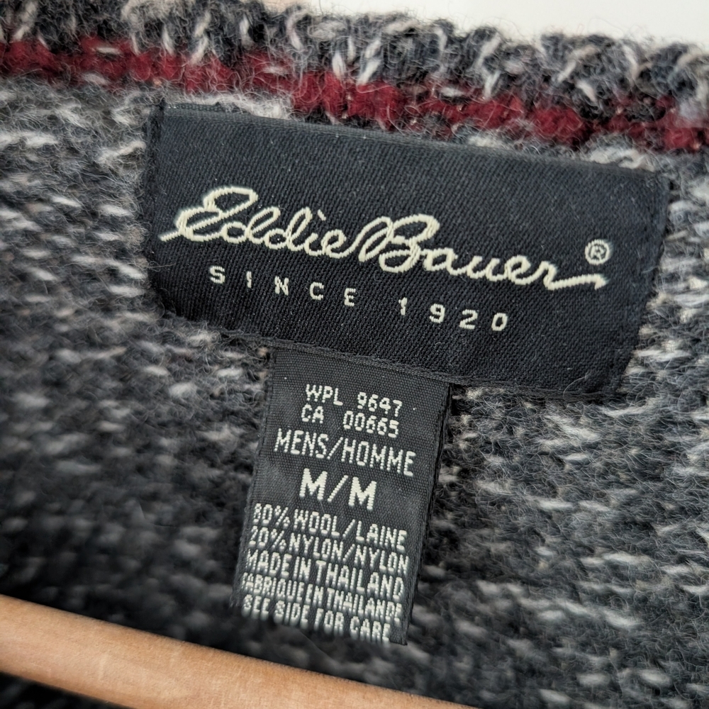 Vintage Eddie Bauer Textured Speckled Wool Blend Crewneck In Gray/Burgundy - Picture 8 of 8
